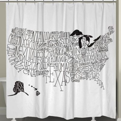 Hand Lettered US Map Black & White Shower Curtain By Laural Home