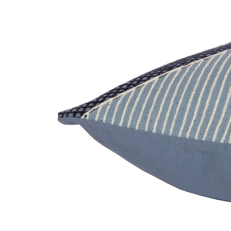 Housse de coussin en coton brodé, 24 po x 24 po, Bleu / blanc, Housse de coussin seulement - sans coussin