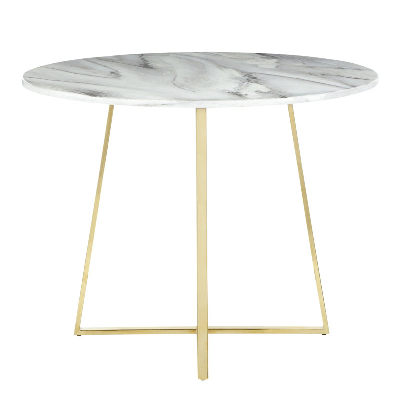 Table de salle à manger contemporaine en métal doré et plateau en marbre blanc