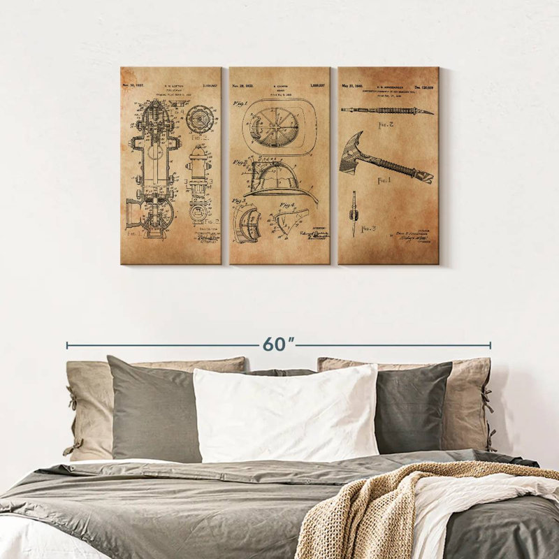 Ensemble de 3 pièces brevetées sur toile, H 28 po x l 45 po x P 1,25 po