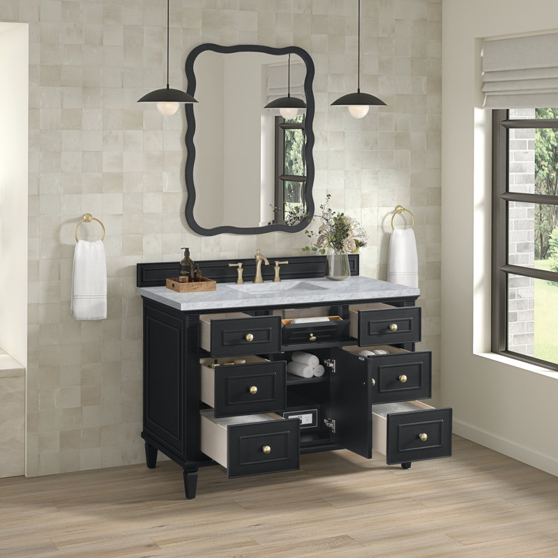 Lorelai 48'' W Single Vanity, Black Onyx, Carrara White Marble, 8" Widespread
