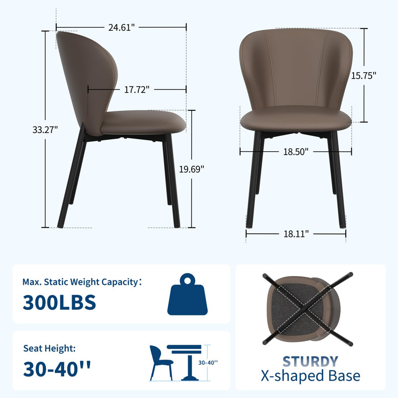 Ensemble de 2 chaises de salle à manger modernes en similicuir, chaises de cuisine extra-larges, capacité de 136 kg, brun