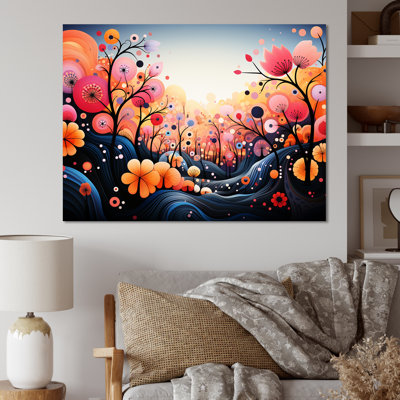 «Rose and Blue Botanical Abstracts Wonderland II», art mural botanique