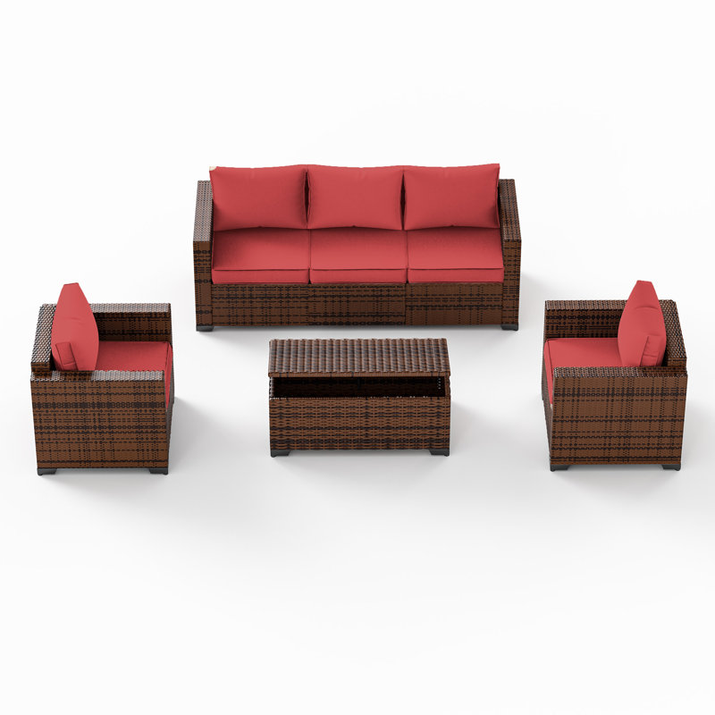 5-Person Seating Group With Storage, Burgundy