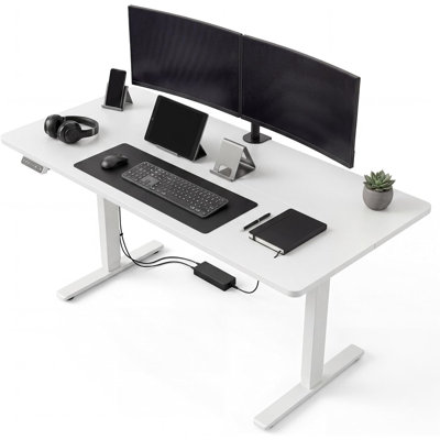 55×27 Inch Electric Height Adjustable 3-Fold Sit Stand Desk, Memory Preset Motorized Home Office Gaming Desk 176 Lbs Capacity with Anti-Collision for Study, Writing & Gaming