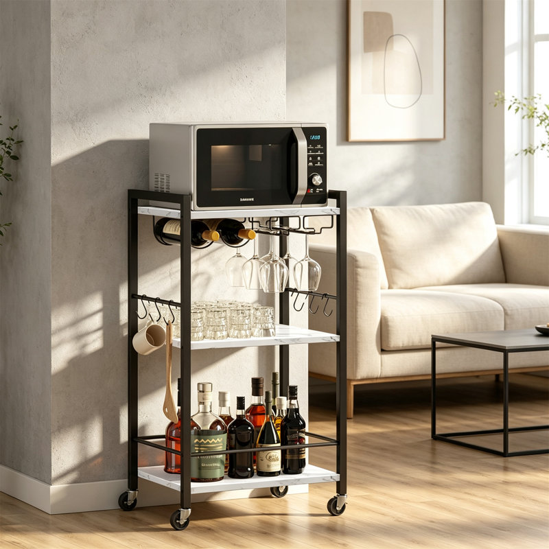 Drinks Trolley, Bar Cart with 3-Tier Shelf