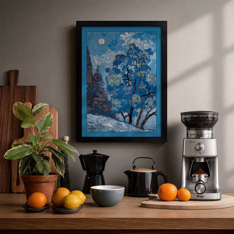 Solitary Tree Under Stars Scandinavian - Print, Black, A3 - 42.0 x 29.7 cm