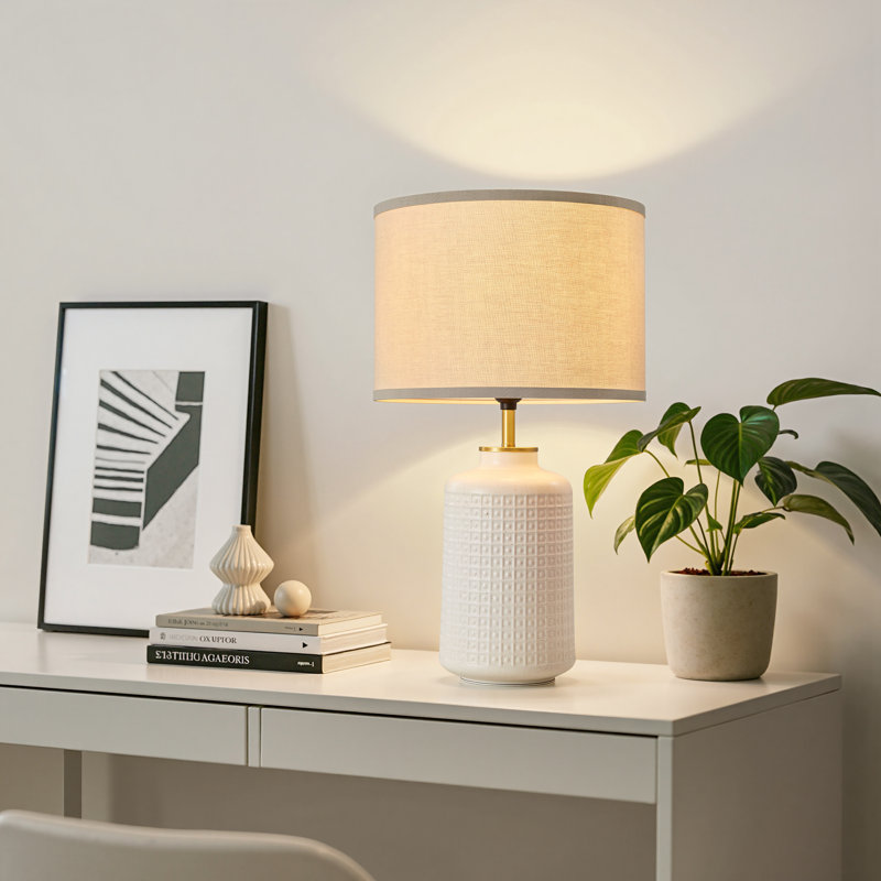 Lampe de table moderne en céramique 23 pouces beige pour le salon et la chambre à coucher