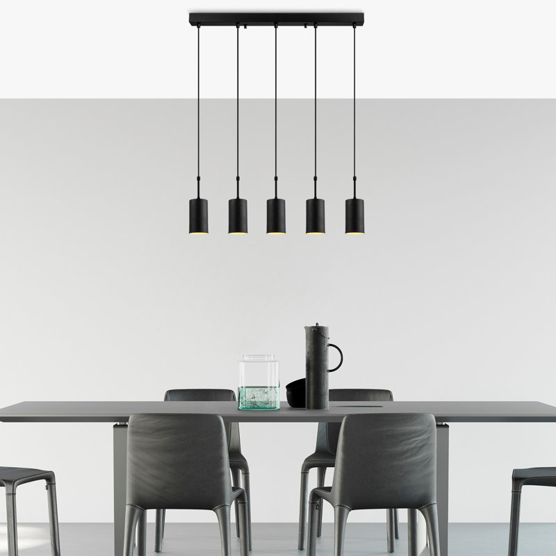 Lustre industriel moderne, métal noir, 31,1 po x 3,5 po | Hauteur réglable, plaque de base 78 x 6 x 4 pouces | 5 x douilles E27 (40 W maximum) | Certifié IP20 | Parfait pour les décors scandinaves et contemporains, design élégant