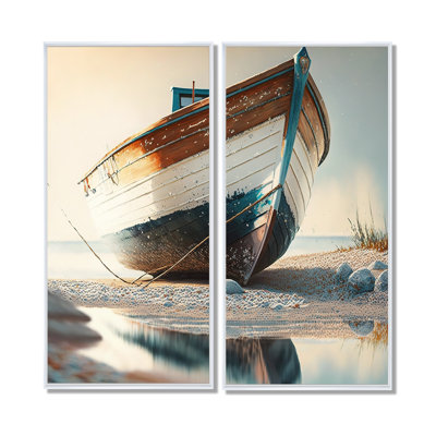 Boat On Shore I - Large Coastal Boat Art Prints On Canvas