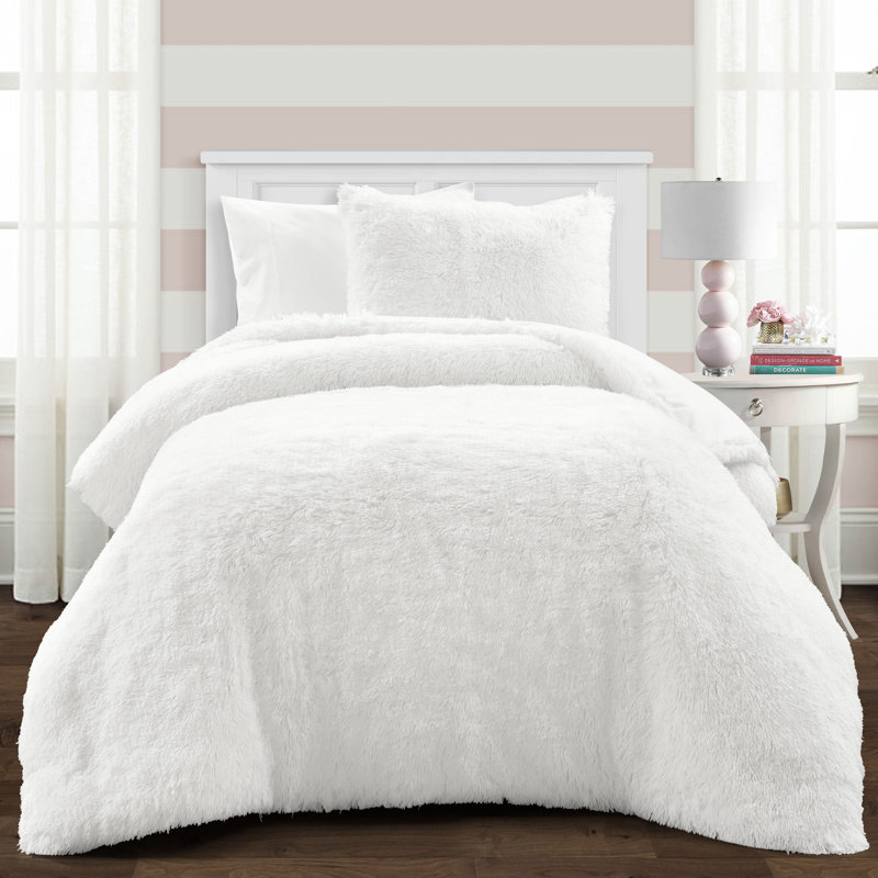 Twin-XL White Faux Fur Kids Comforter Set