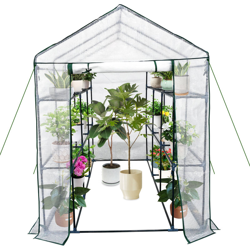 57x85x76 Inch Walk-in Greenhouse, 3-Tier 9 Shelves Plant House w/ Zippered Door, Waterproof & UV Protected for Garden Patio