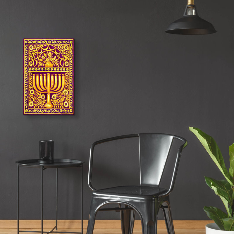 Art mural en verre Winston Porter «Hanukah Menorah On Magenta» par Andrea Strongwater, H 24 po x l 16 po x P 0,2 po