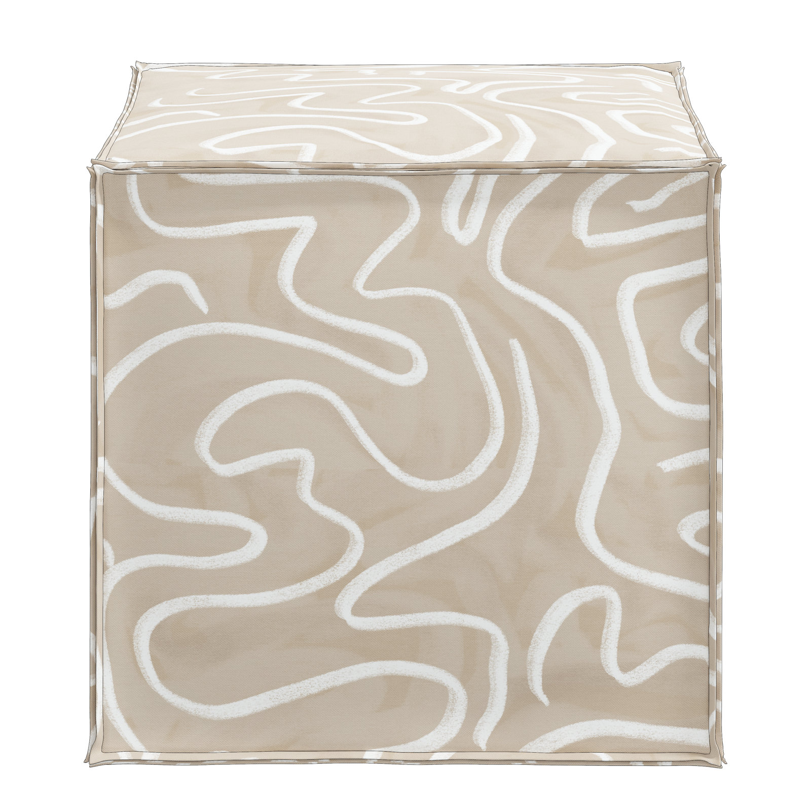 Esmerelda Upholstered Ottoman, Evelyn Natural Asbtract