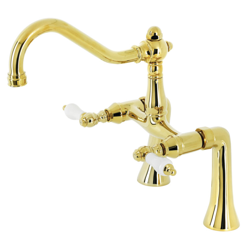 Kingston Brass Restoration Two-Handle 2-Hole Deck Mount Clawfoot Tub Faucet, Lever Handle, Brushed Nickel