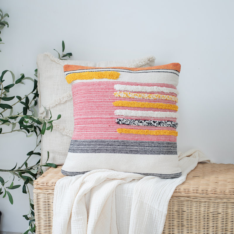 Multicolor Striped Tufted Square Throw Pillow, 18"