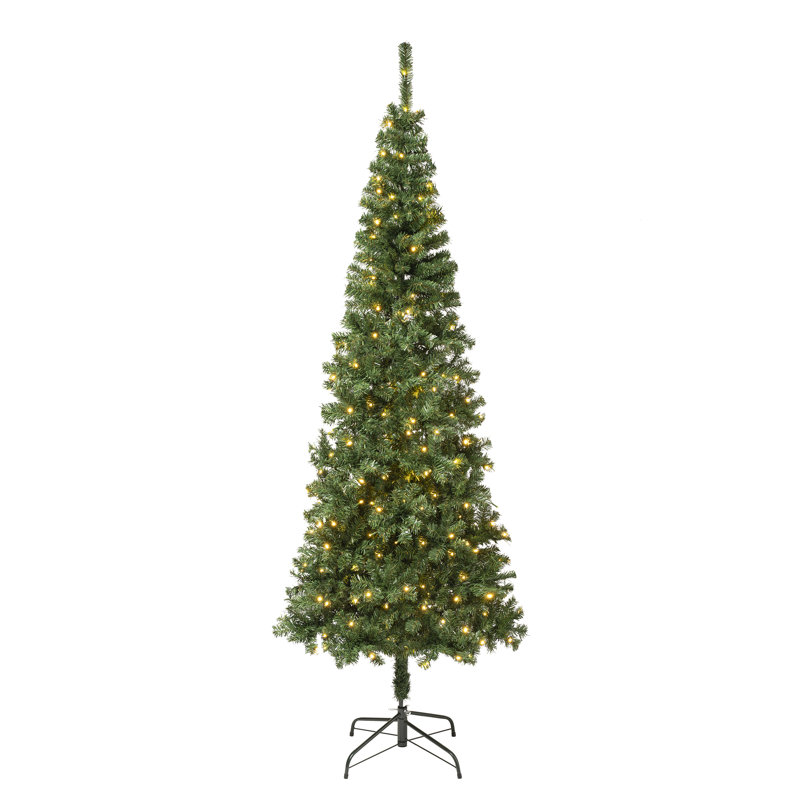 The Holiday Aisle® Pre-lit Artificial Linden Spruce Slim Wrapped Tree, 7.5'