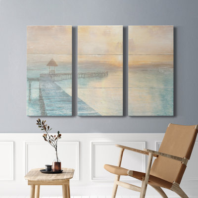 «Gather at the Beach», peinture sur toile tendue 3 pièces