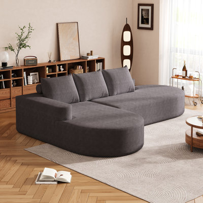 Chenille Upholstered 108.5" L Shaped Sectional Couch With 3 Pillows For Living Room And Bedroom, Grey, Seats, Comfortable, , No Assembly, Rounded Lines, High Resilience, Breathable, Pillow Design,