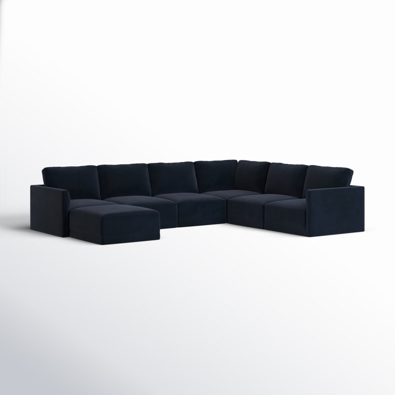 Deirdre Velvet U-Shaped Sectional Reversible, Navy Velvet