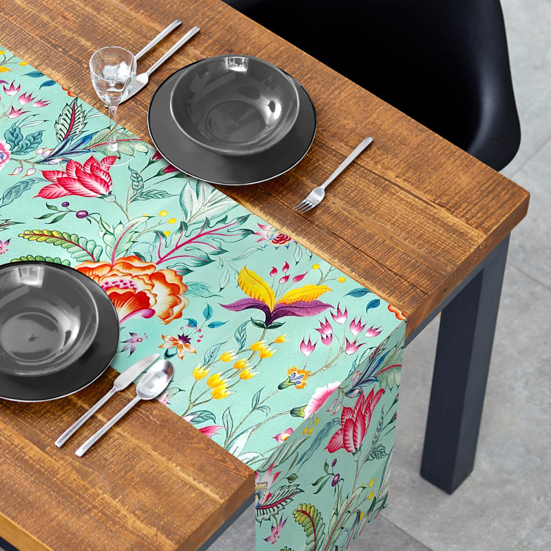 Decozen Naida Floral Table Runner in Chintz Green and Pink for Dining Table and Christmas Decor