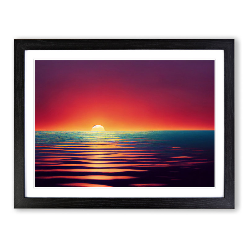 XH1022-6348X Mysterious Ocean Sunset - Single Picture Frame Print, 25cm H x 34cm W, Black