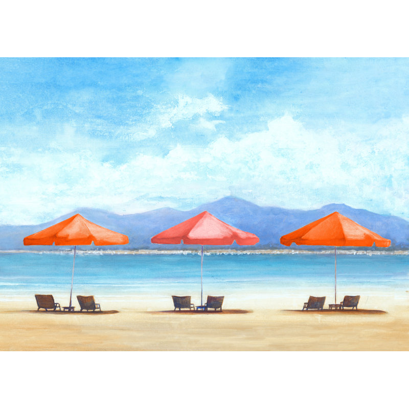Bright Umbrella Row - Wrapped Canvas Painting, 30cm H x 46cm W x 3.8cm D