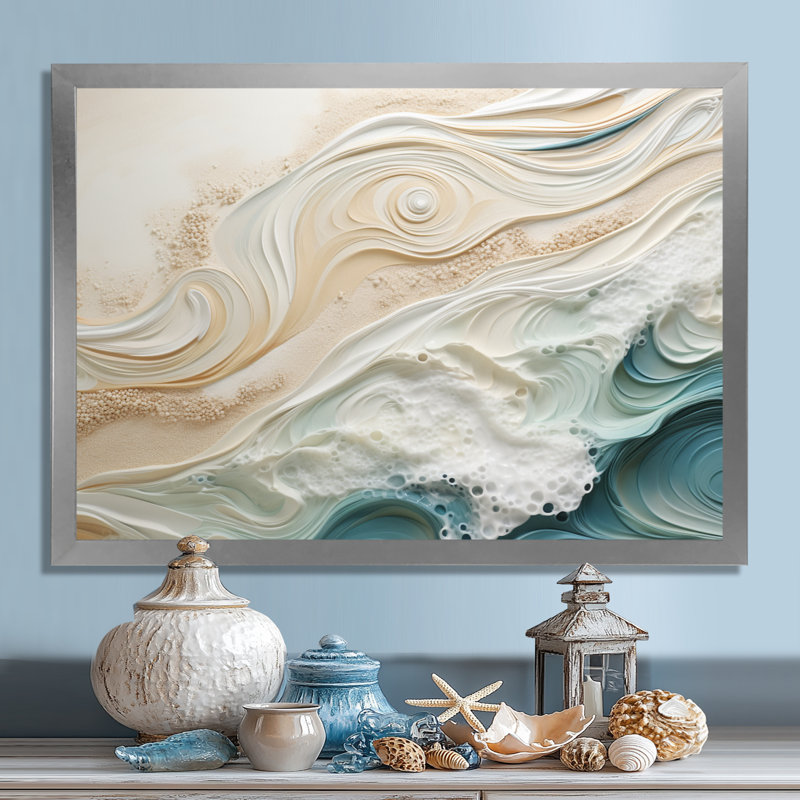 Impression sur toile encadrée moderne bleu et beige sable IV - Coastal Beach Sand, H 12 po x l 20 po x P 1 po