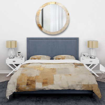 Beige And Gold Dream Collage I - Abstract Duvet Cover Set - Microfiber Polyester