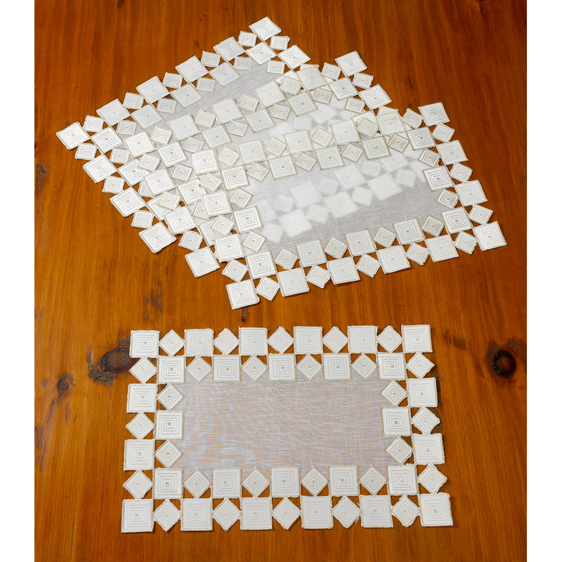 Ivory Embroidered Polyester Rectangle Placemats, Set of 4