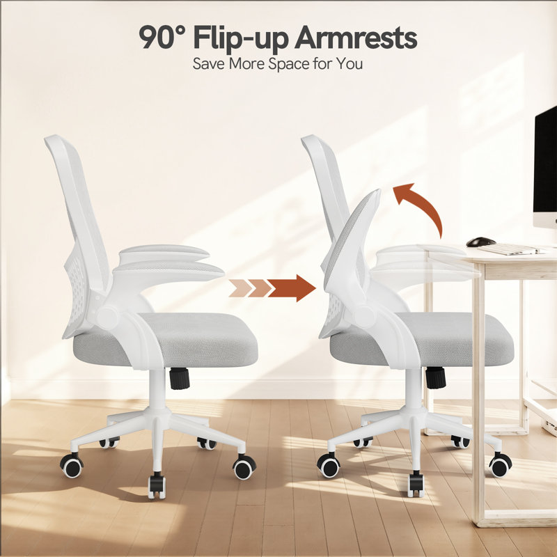 Mesh Office Chair with Flip-Up Armrests and Back Storage Pocket, Adjustable Swivel Computer Chair, Gray