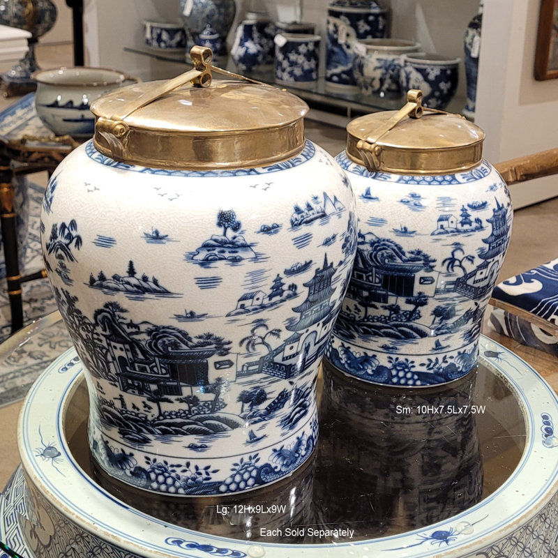 Hand Painted Decorative Porcelain Jar, 12" H x 9" W x 9" D