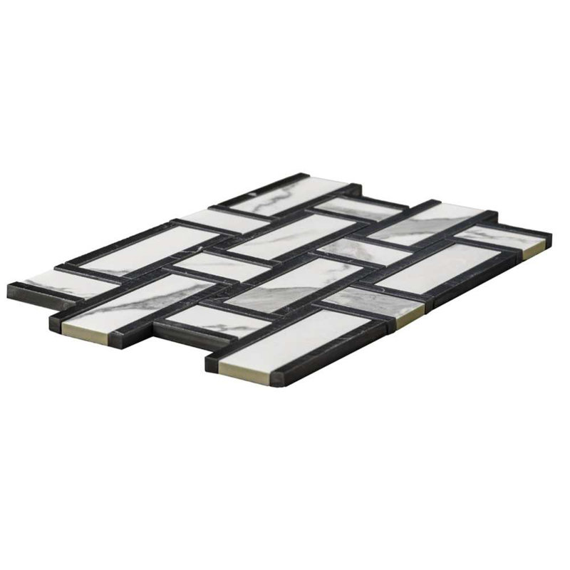 Stately Tre Basketweave 9.5" x 14" Porcelain Marble Look Wall & Floor Tile, Calacatta