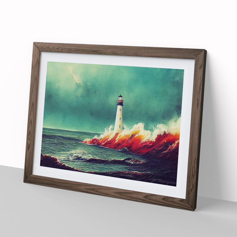 Lighthouse in Watercolour Vol.1 1 Piece Single Picture Frame Wall Art, 34cm H x 46cm W, Brown