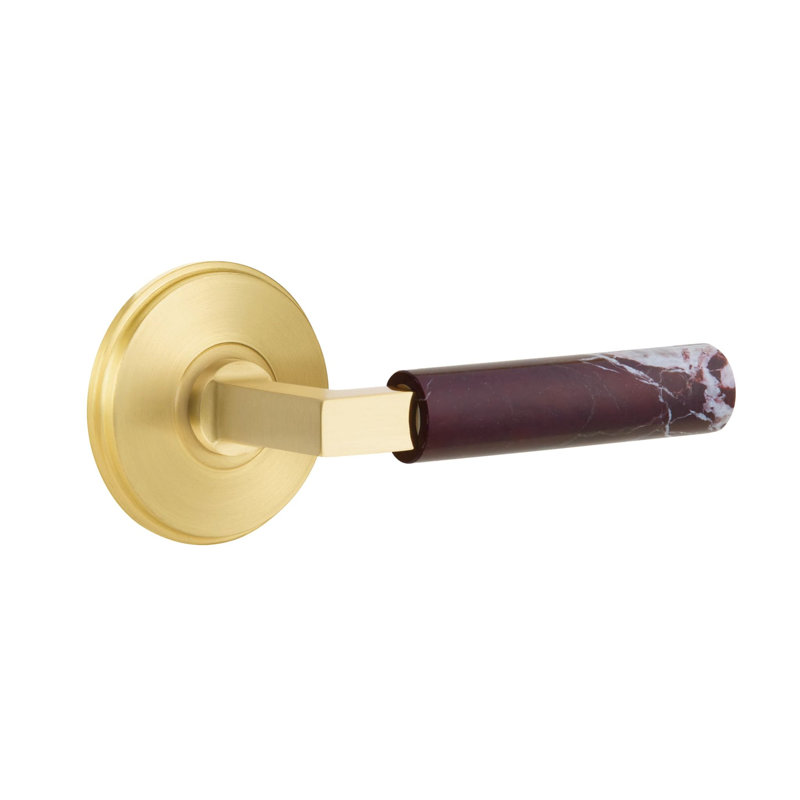 Emtek Select Dummy Leverset w/ Watford Rosette & L-Square Stem, Rosso Levanto Marble Lever, Satin Brass