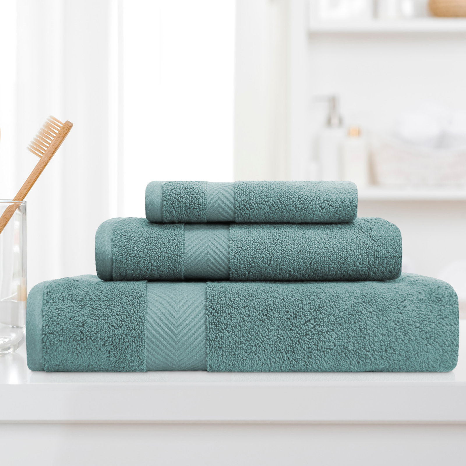 Hamachi 3-Piece Cotton Towel Set, Jade