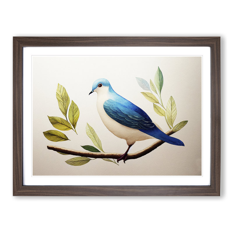 Dove Bird In Watercolour Vol.3 - Single Picture Frame Painting, 25cm H x 34cm W x 2cm D, Walnut Framed