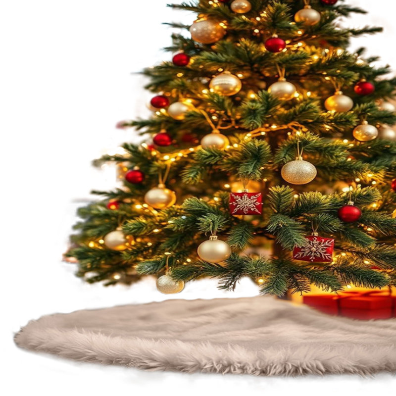 Jupe d'arbre en fausse fourrure avec bords arrondis Fabricla, L 30 po x L 30 po, Crème