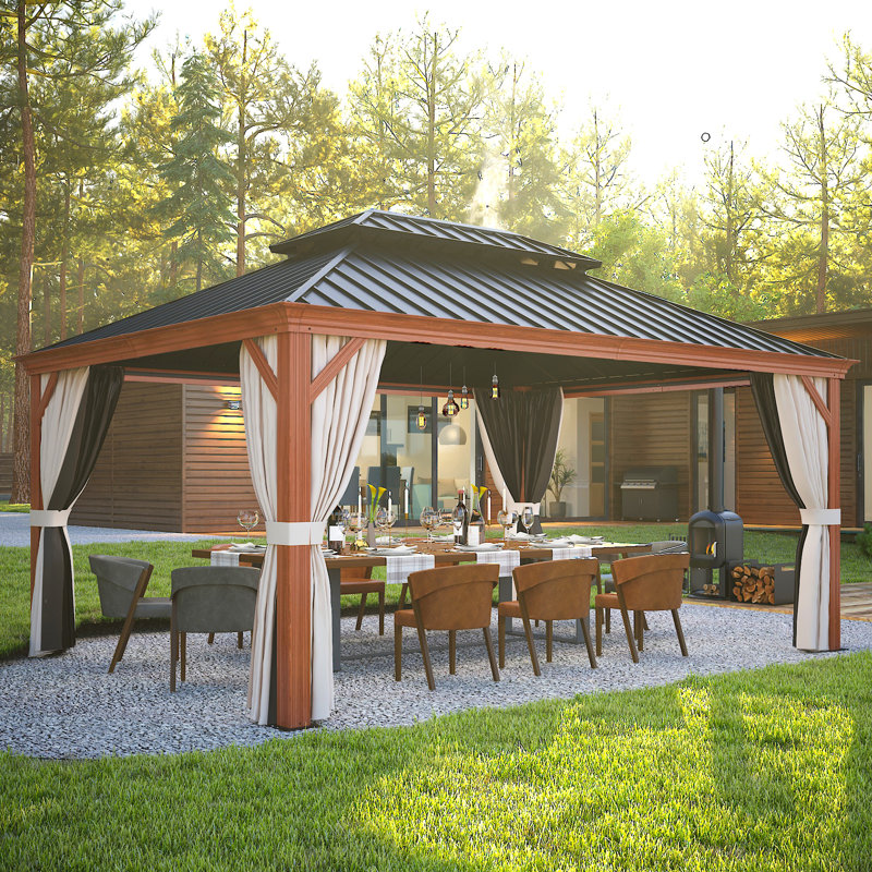 Aluminum Patio Gazebo, Wood Grain, 16 ft x 12 ft