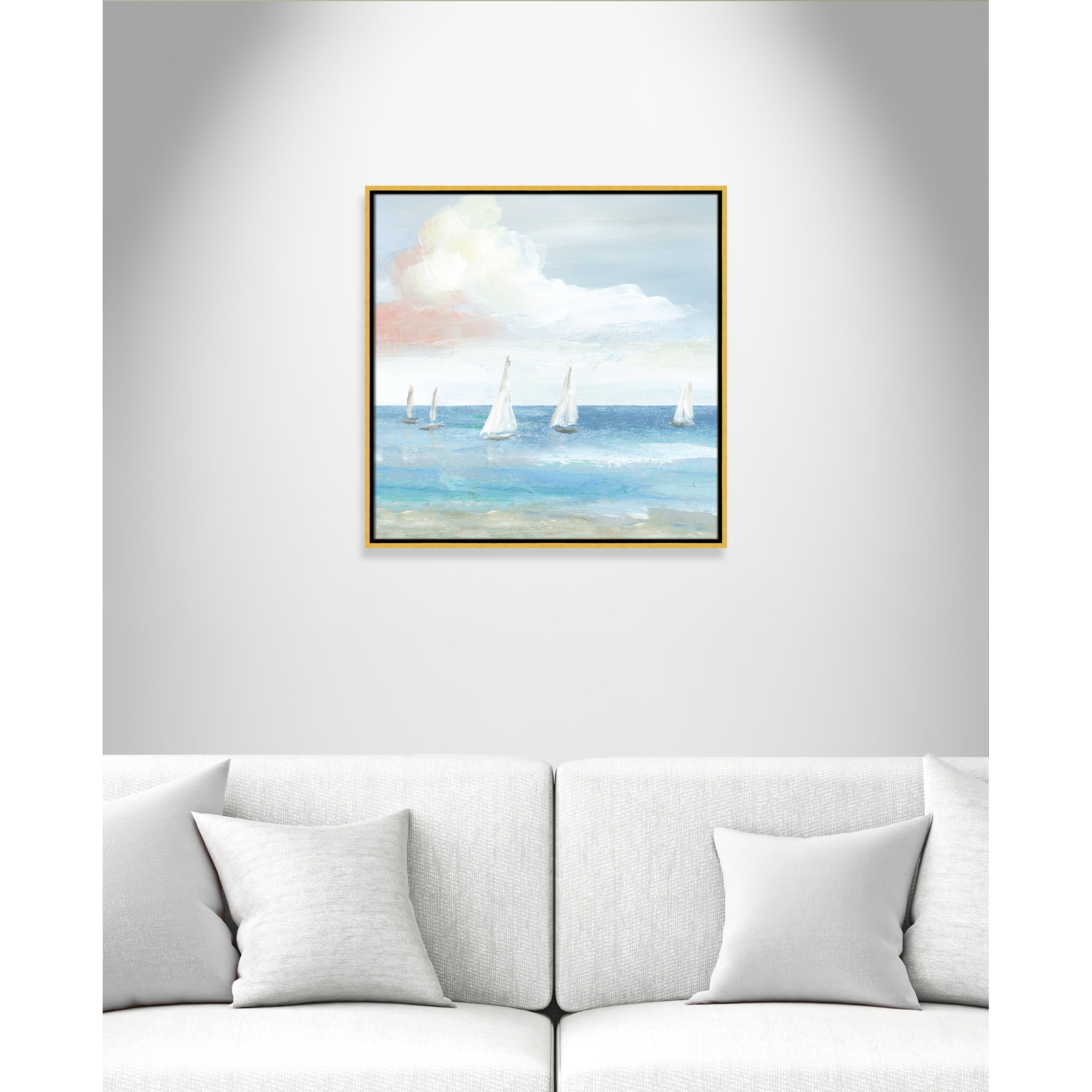Beach Sail Bliss by Nan - Floater Frame Print on Canvas, 25.5" H x 25.5" W x 2" D, Gold