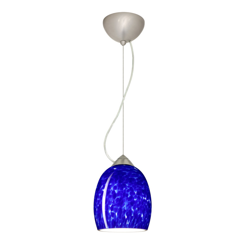 Luminaire suspendu 1 cloche pour une cloche Lucia, Incandescent, Nickel satiné, Bleu nuage