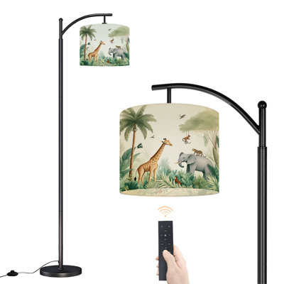 Arc Floor Lamp Kids Safari Jungle Animals Nursery Tropical Animals Baby Floor Lamps with Remote LED Lights Adjustable Lamp Shades Tall Standing Lamps for Reading Office Living Room