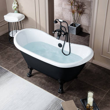 69 Merlin Acrylic Double Slipper Clawfoot Tub - Black Exterior with  Brushed Brass Feet & Pop-Up Drain