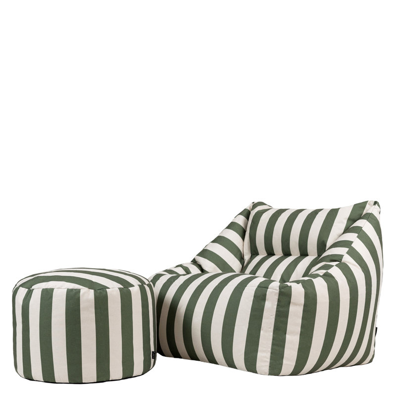 icon Natalia Striped Woven Armchair Bean Bag and Round Footstool, Olive Green