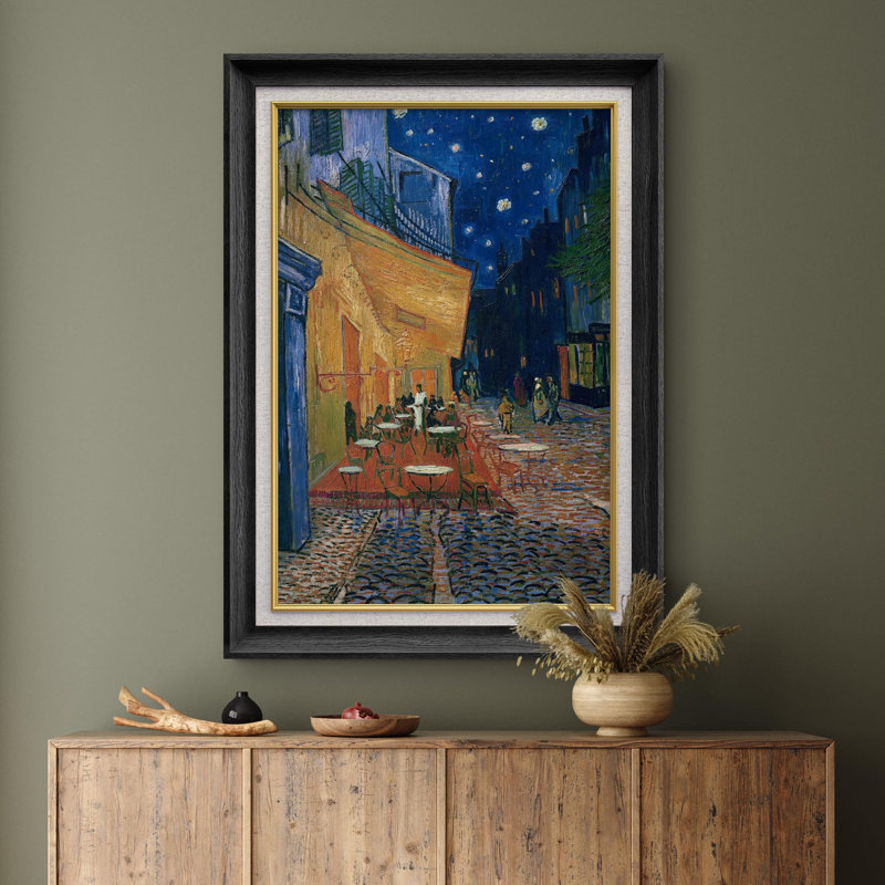 «Cafe Terrace at Night» par Vincent Van Gogh - peinture sur toile encadrée, Noir