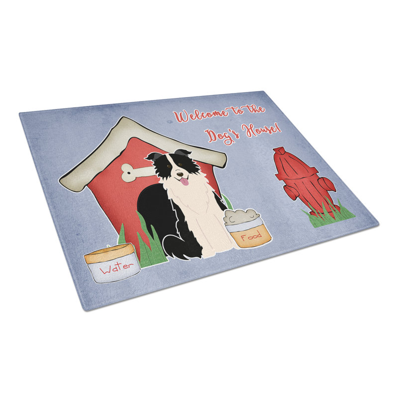 Caroline's Treasures Dog House Glass Border Collie Cutting Board, Black/White