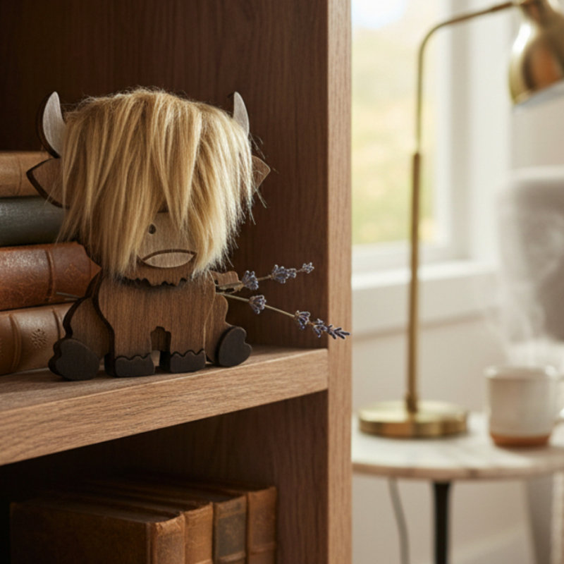 Long Hair Highland Cow Rustic Farmhouse Decorative Figurine