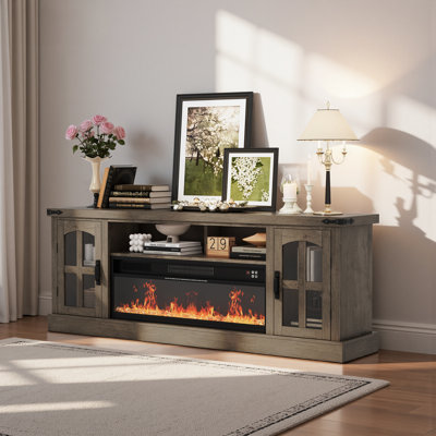 70.9" Rustic & Farmhouse Style Tv Stand With Electric Fireplace