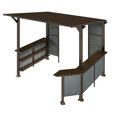 9X10FT Hardtop Grill Gazebo, Lean to Outdoor BBQ Gazebo with Storage Shelves and Expansion Platform, Galvanized Steel Permanent Hard top Grill Canopy for Patio Backyard Lawn Garden