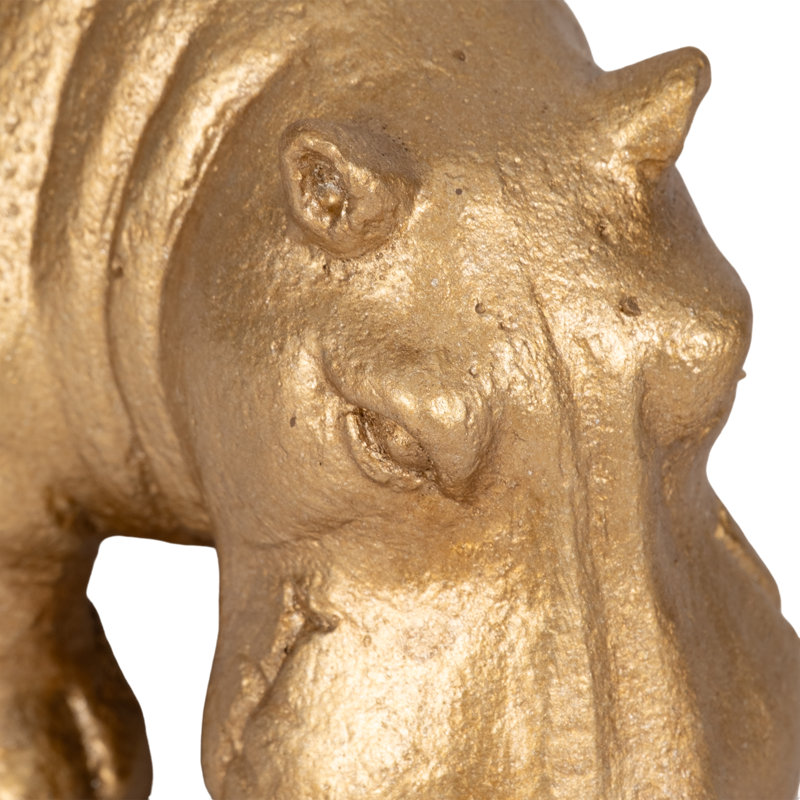 Figurine Pottery Cement Hippo-Shaped Boho Glam Accent for Home Office Bedroom Living Room Decor Display - 4" Gold & Metallic
